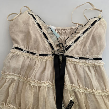 Lm Lulu Fairy Silk Beige Lace Ruffle Tiered Babydoll Camisole