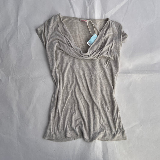 Camaieu Beige Speckled Draped Short Sleeve Blouse Top