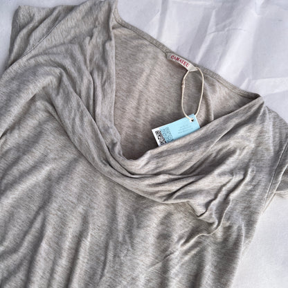 Camaieu Beige Speckled Draped Short Sleeve Blouse Top