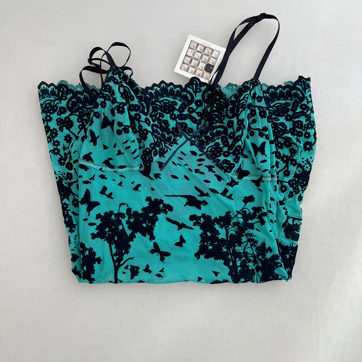 Nolita Turquoise Teal Black Lace Vintage Romantic Lace Detail Mini Dress
