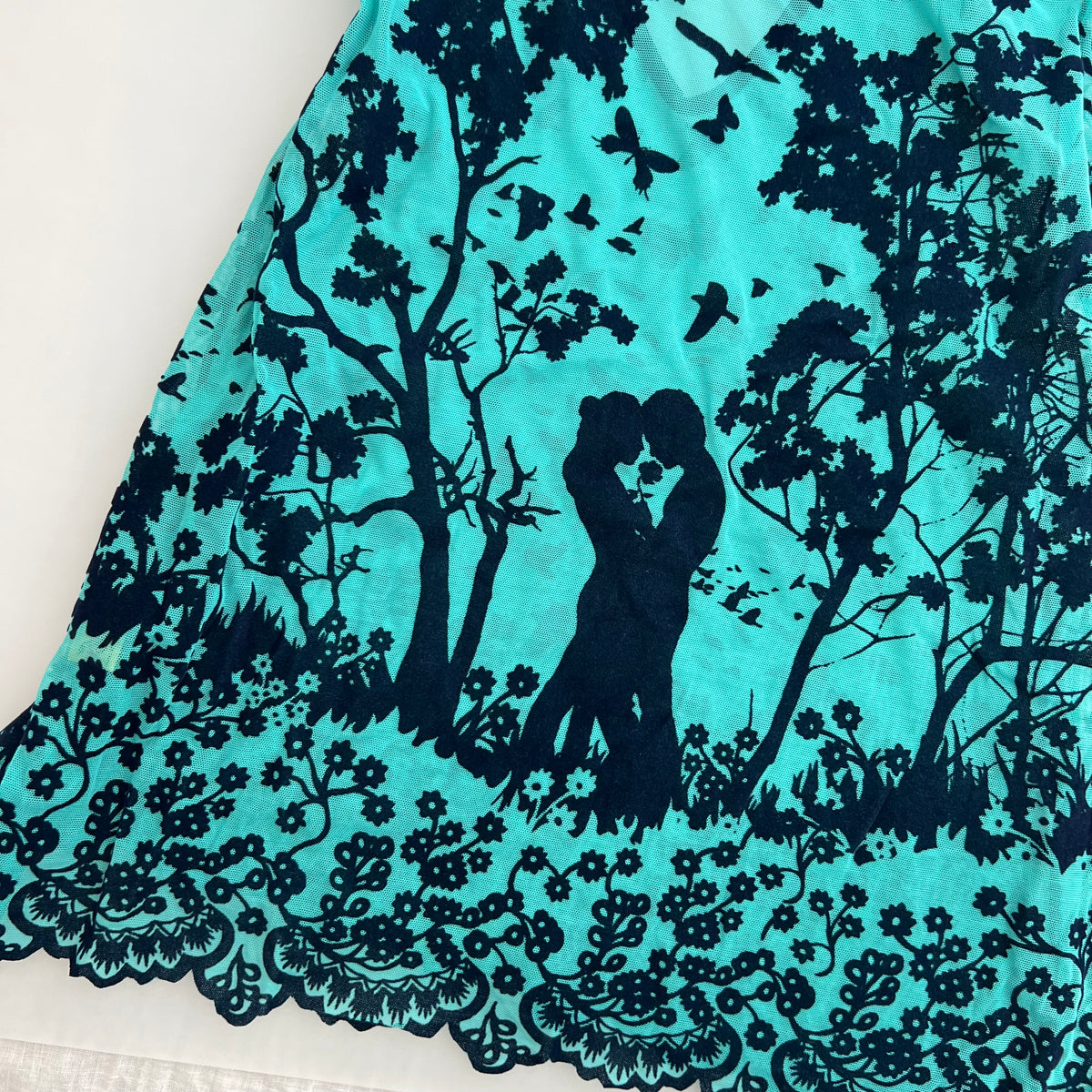 Nolita Turquoise Teal Black Lace Vintage Romantic Lace Detail Mini Dress