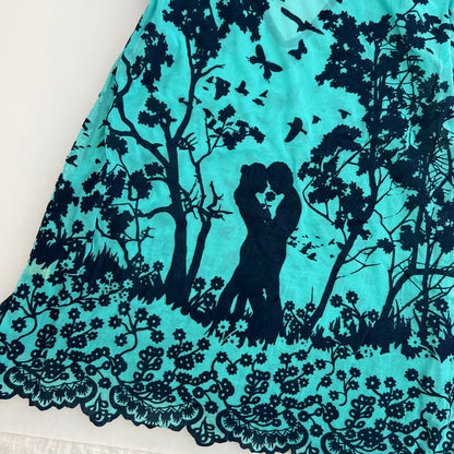 Nolita Turquoise Teal Black Lace Vintage Romantic Lace Detail Mini Dress