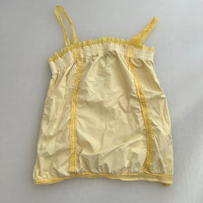 Miss Sixty White Ruched Bubble Hem Baby Yellow Ruffle Lace Camisole