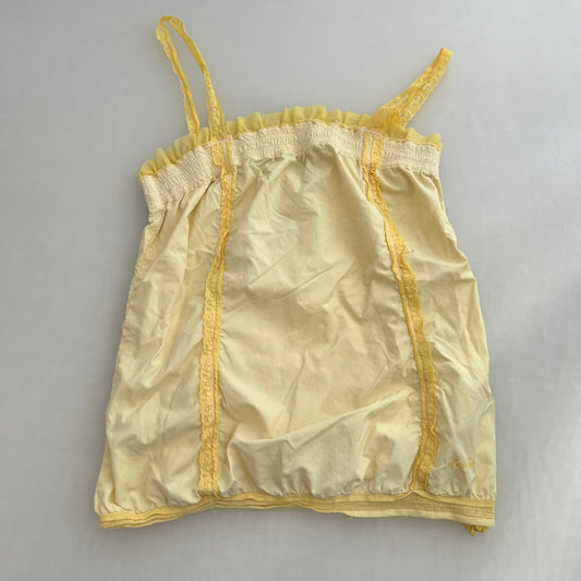 Miss Sixty White Ruched Bubble Hem Baby Yellow Ruffle Lace Camisole