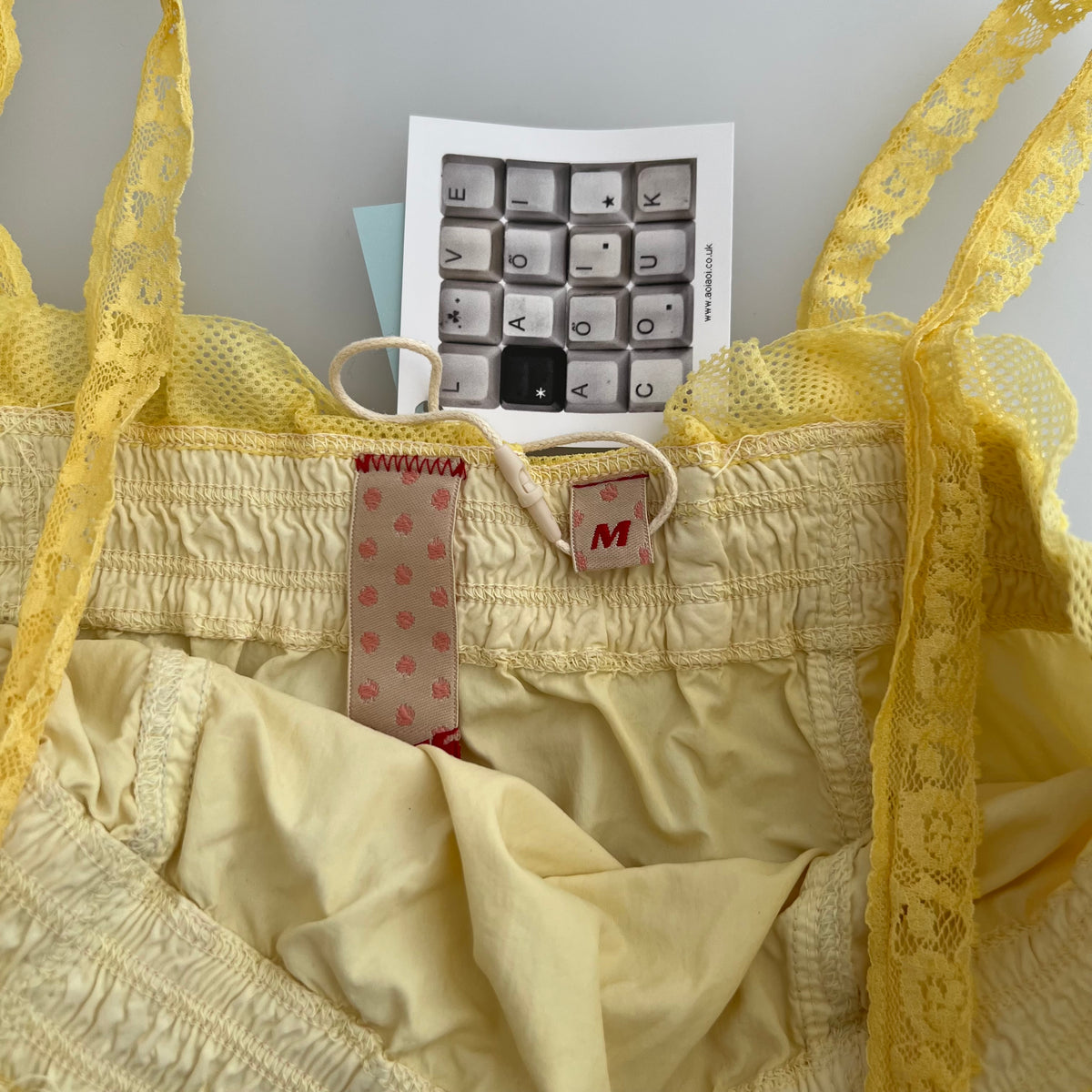 Miss Sixty White Ruched Bubble Hem Baby Yellow Ruffle Lace Camisole