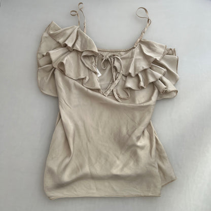 Saxx Beige Ruffle Trim Boho Eurosummer Fitted Camisole