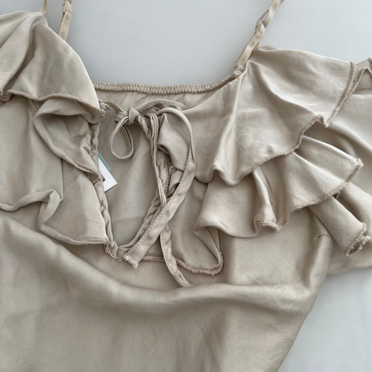 Saxx Beige Ruffle Trim Boho Eurosummer Fitted Camisole
