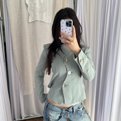 Empirio Armani Mint Turquoise Asymmetric Button Blazer Jacket