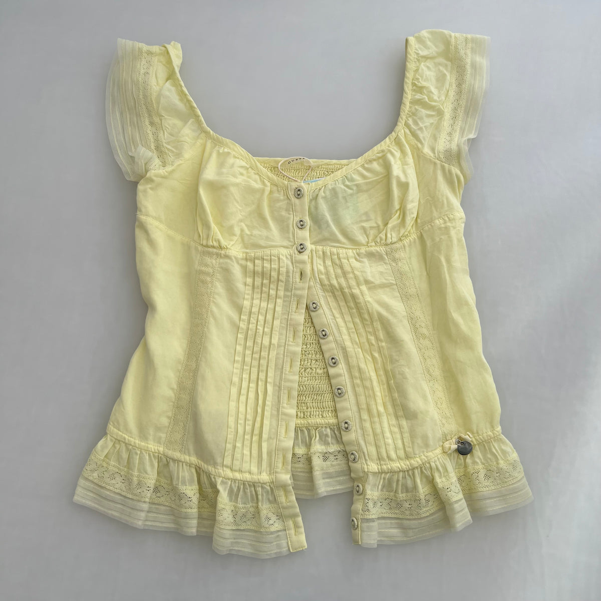 Guess Yellow Milkmaid Corset Ruffle Lace Trim Blouse