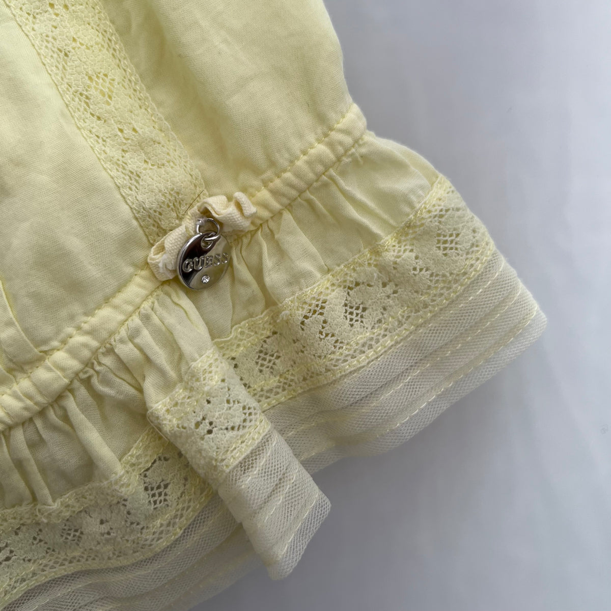Guess Yellow Milkmaid Corset Ruffle Lace Trim Blouse