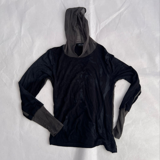 Cop Copine Black Khaki Mesh Faded Sigil Graphic Hooded Long Sleeve