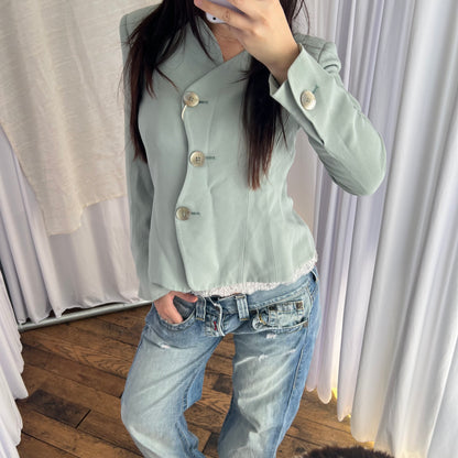 Empirio Armani Mint Turquoise Asymmetric Button Blazer Jacket