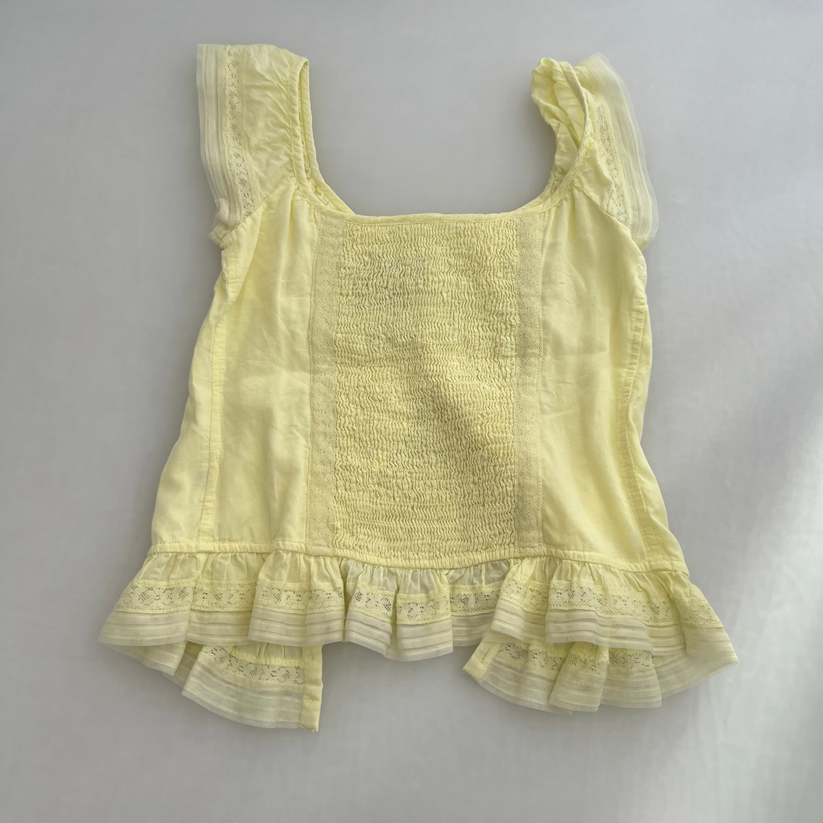 Guess Yellow Milkmaid Corset Ruffle Lace Trim Blouse