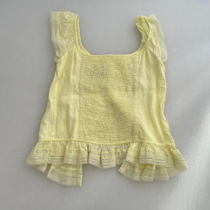 Guess Yellow Milkmaid Corset Ruffle Lace Trim Blouse