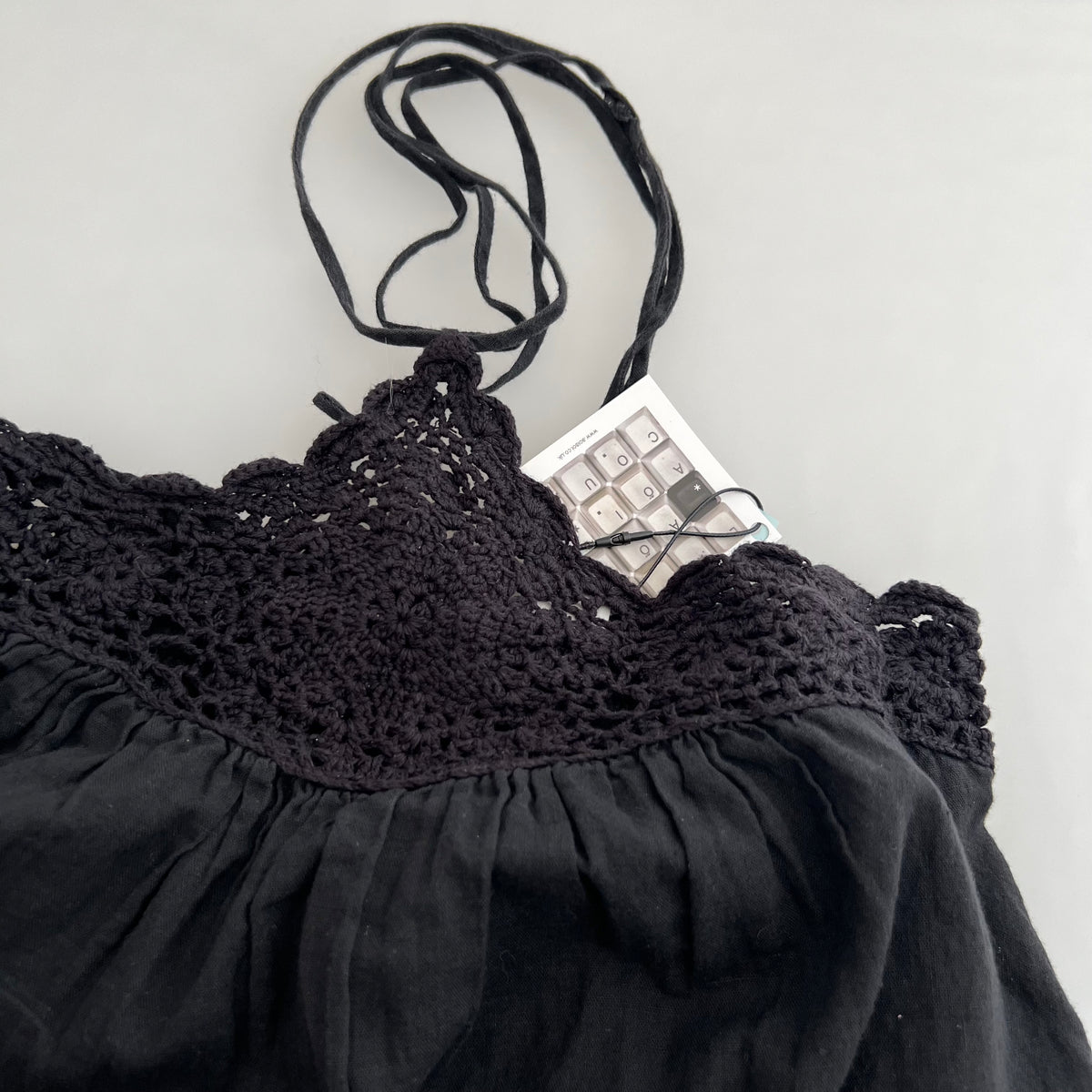 Yamamay Black Eurosummer Crochet Lace Halter Neck Babydoll Tunic Camisole