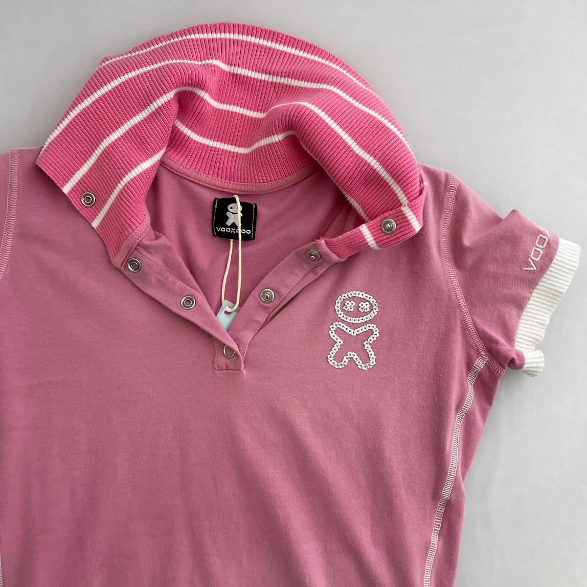 Voodoo Candy Pink Striped 1/4 Button Sporty Polo Shirt