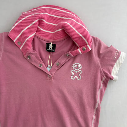 Voodoo Candy Pink Striped 1/4 Button Sporty Polo Shirt