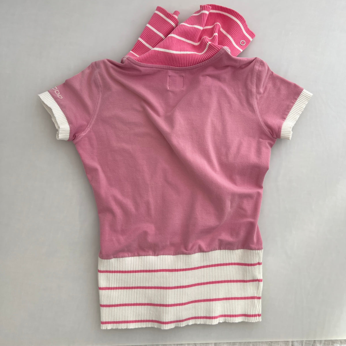 Voodoo Candy Pink Striped 1/4 Button Sporty Polo Shirt