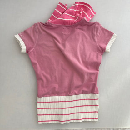 Voodoo Candy Pink Striped 1/4 Button Sporty Polo Shirt