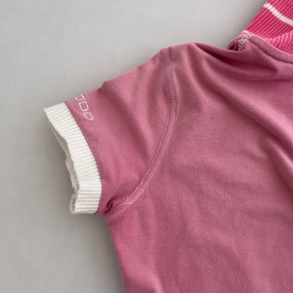 Voodoo Candy Pink Striped 1/4 Button Sporty Polo Shirt