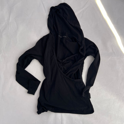 Black Hooded Layered Inner Tunic Long Sleeve Shirt