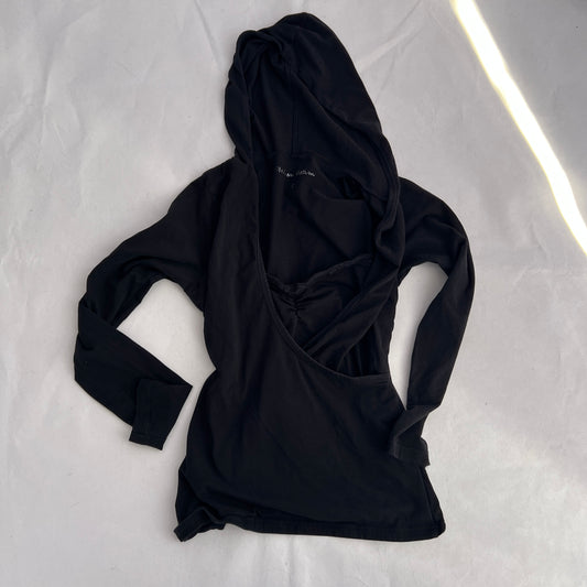 Black Hooded Layered Inner Tunic Long Sleeve Shirt