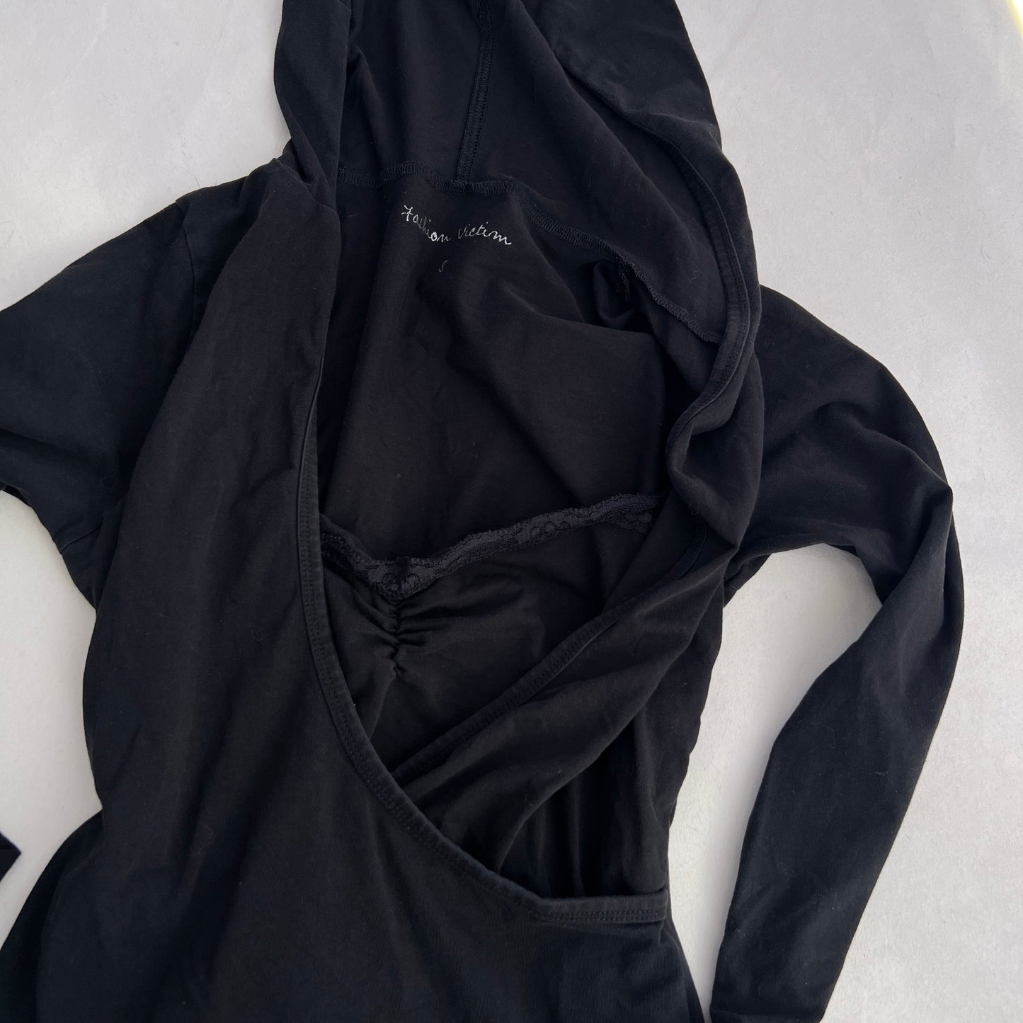 Black Hooded Layered Inner Tunic Long Sleeve Shirt