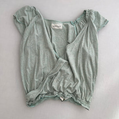 Tsumori Chisato Cotton Cashmere Mint Green Shirred Draped Wrap Style Blouson Shirt