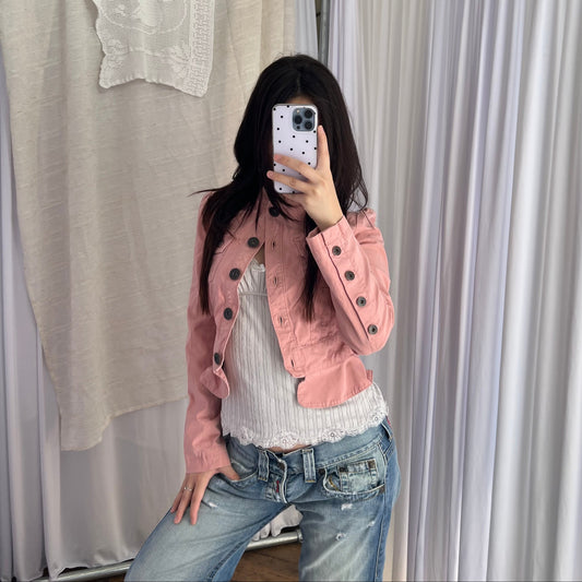 Guess Dusty Pink Long Sleeve Frill Hem High Neck Jacket