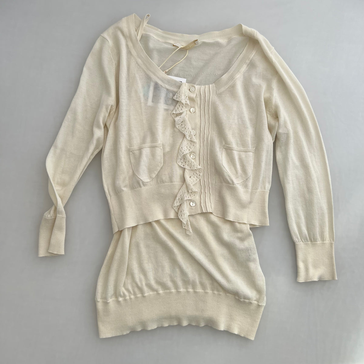 Scervino Street Silk Blend Ruffle Lace Crop Cardigan And Camisole Two Piece Set