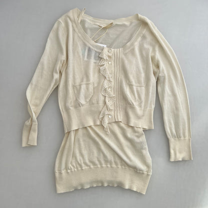 Scervino Street Silk Blend Ruffle Lace Crop Cardigan And Camisole Two Piece Set