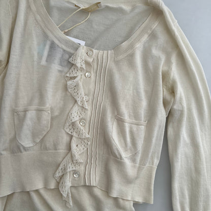 Scervino Street Silk Blend Ruffle Lace Crop Cardigan And Camisole Two Piece Set
