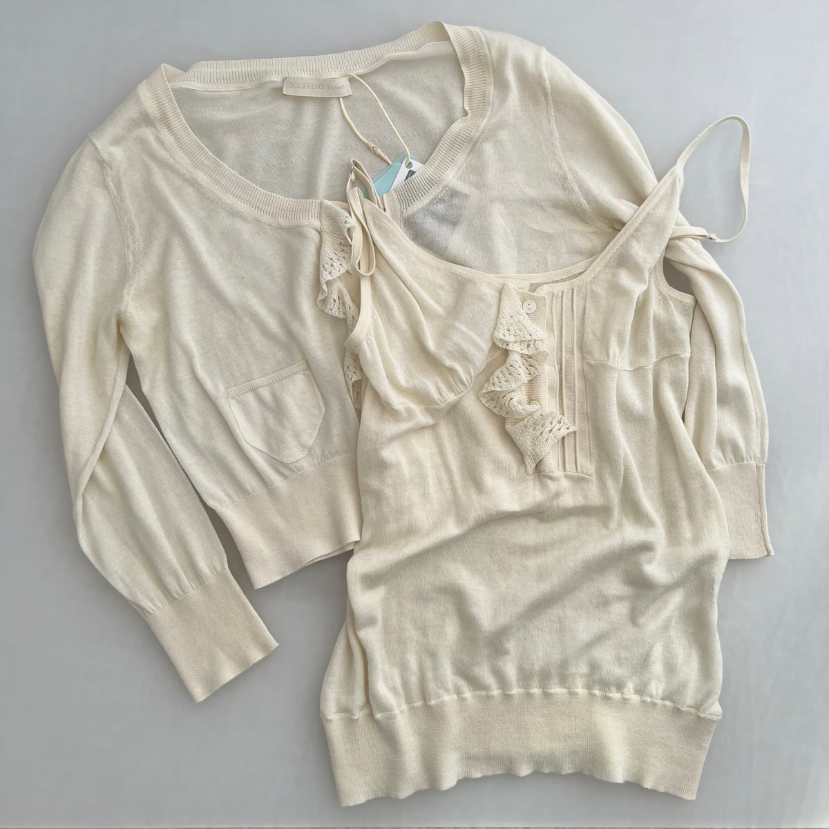 Scervino Street Silk Blend Ruffle Lace Crop Cardigan And Camisole Two Piece Set