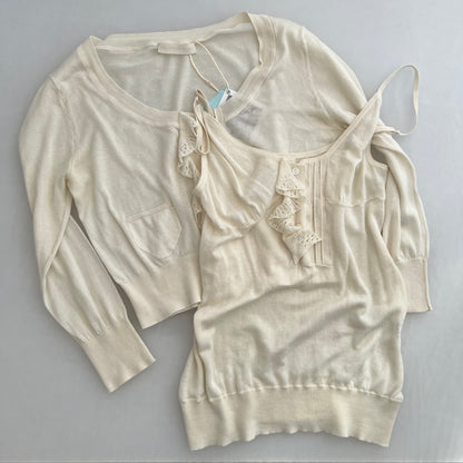 Scervino Street Silk Blend Ruffle Lace Crop Cardigan And Camisole Two Piece Set