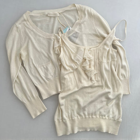 Scervino Street Silk Blend Ruffle Lace Crop Cardigan And Camisole Two Piece Set