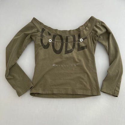 Imperial Khaki Boat Neck Text Half Sleeve Top