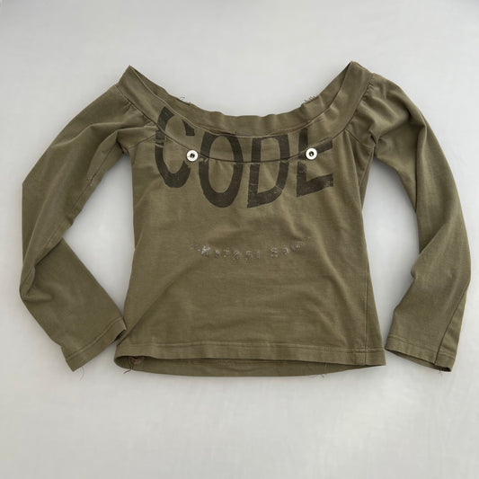 Imperial Khaki Off The Shoulder Graphic Top
