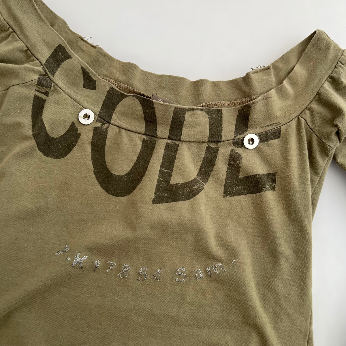 Imperial Khaki Boat Neck Text Half Sleeve Top