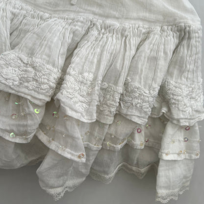 Twin Set Romantic Drop Waist White Cotton Ruffle Mini Skirt