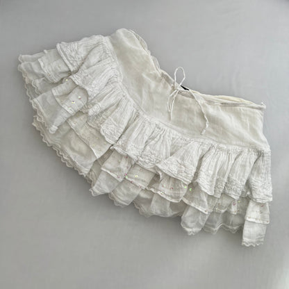 Twin Set Romantic Drop Waist White Cotton Ruffle Mini Skirt