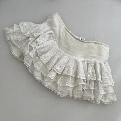 Twin Set Romantic Drop Waist White Cotton Ruffle Mini Skirt