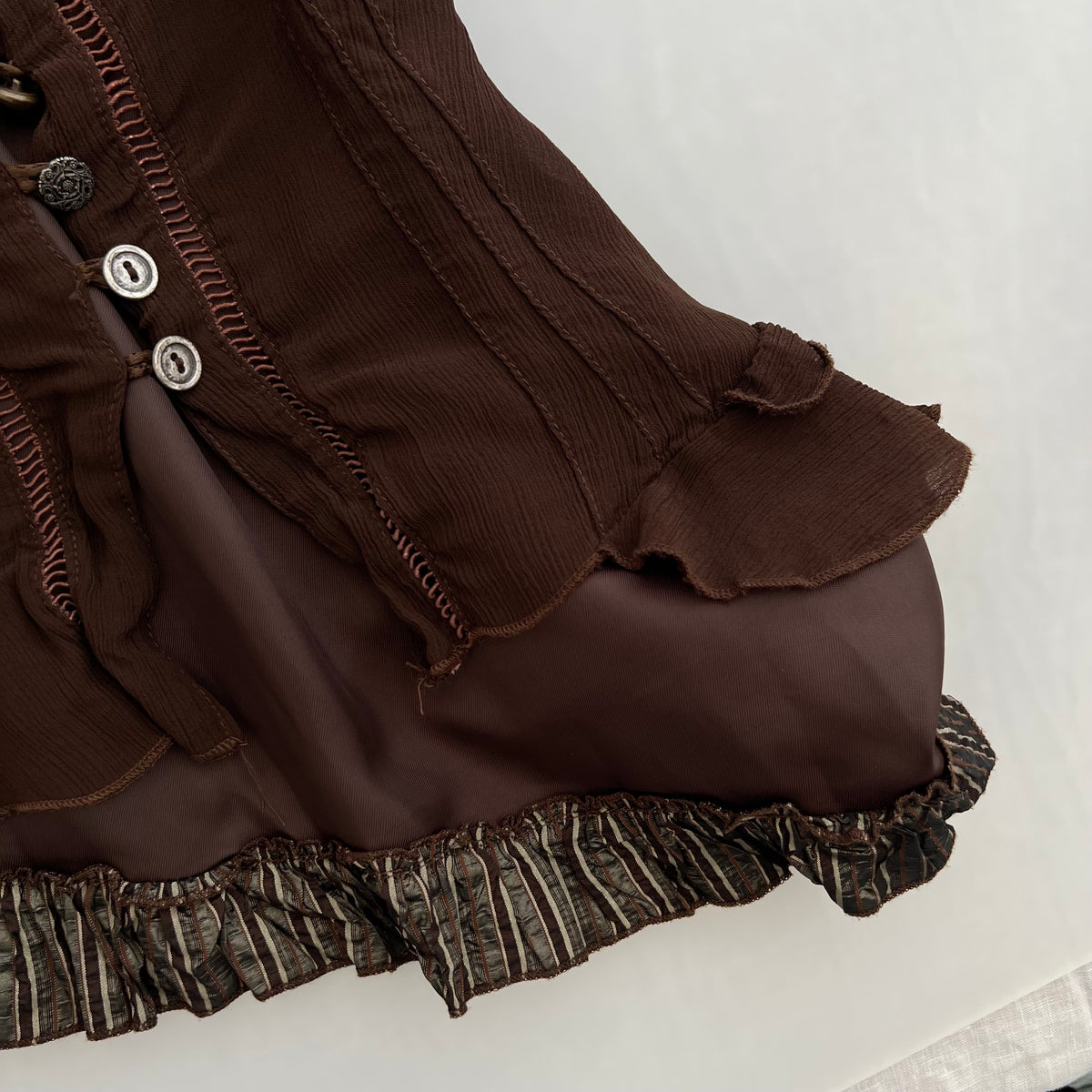 Rinascimento Brown Asymmetric Layered Striped Mix Button Camisole