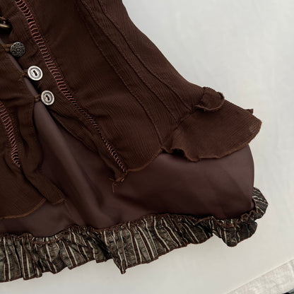 Rinascimento Brown Asymmetric Layered Striped Mix Button Camisole