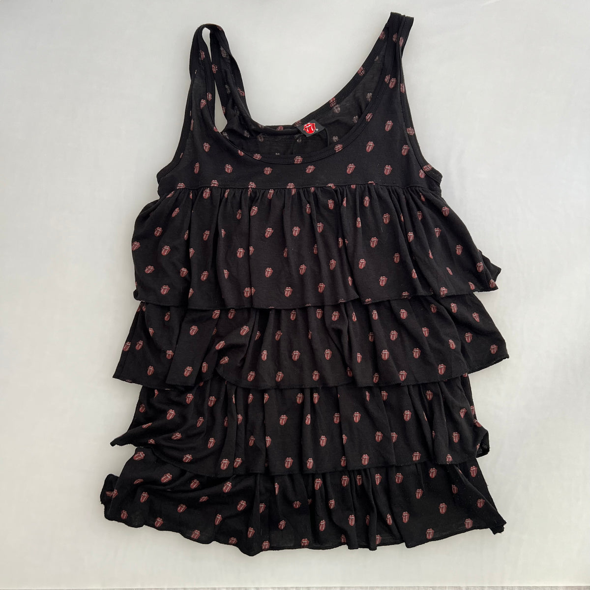 Hysteric Glamour Black Rolling Stones Tongue Motif Monograp Tiered Tunic Tank