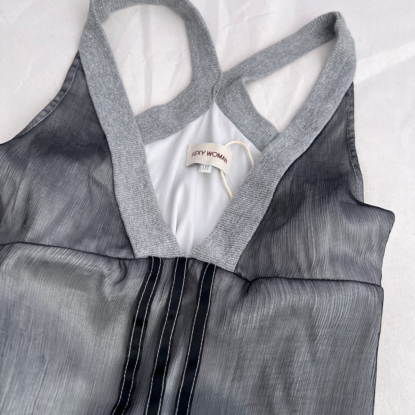 Vintage Grey Einstein Silk V Neck Jersey Strap Top