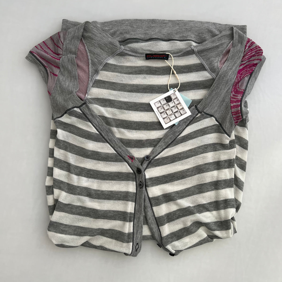 Custo Barcelona White Grey Pink Graphic Striped Button Down Mini Dress