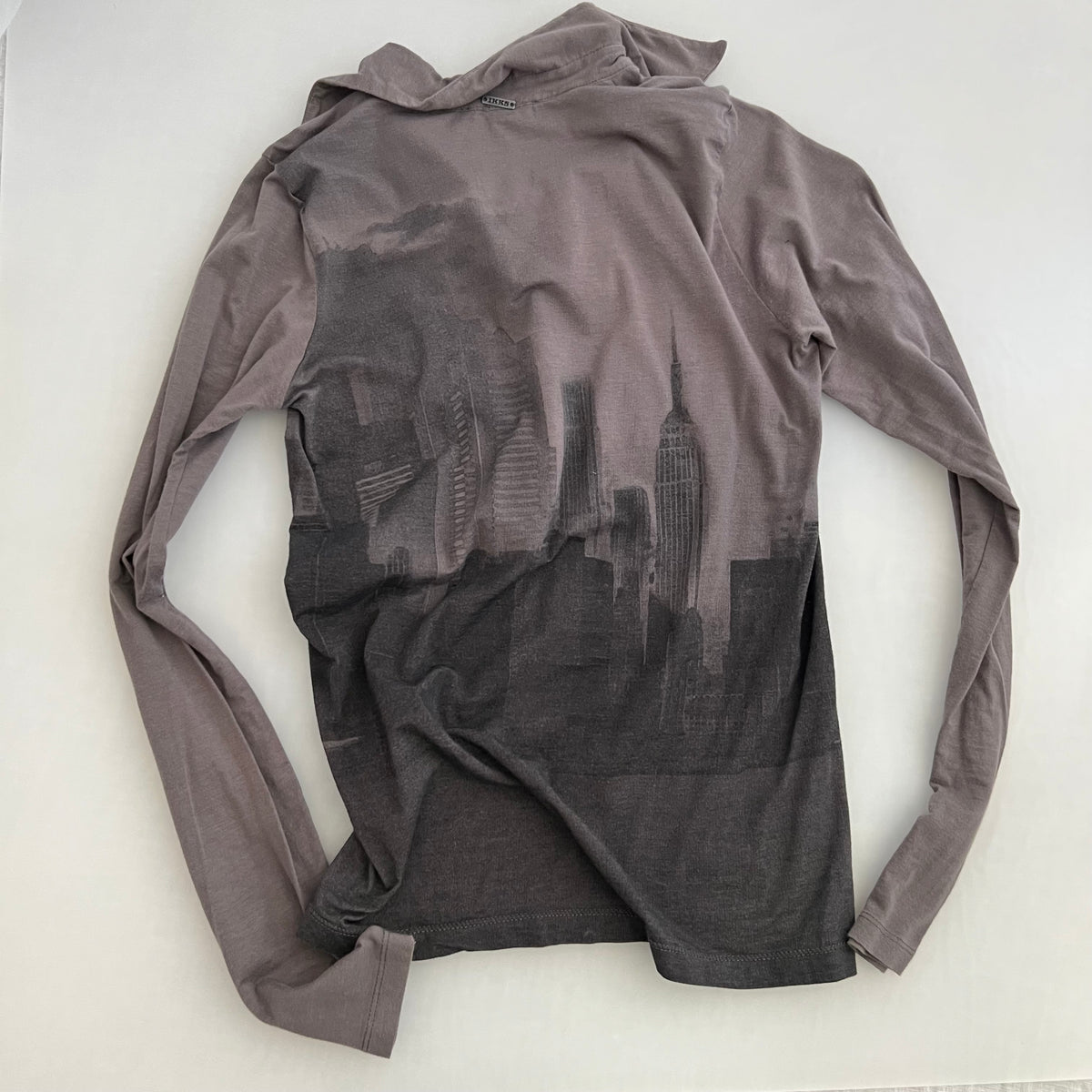 Ikks Grey Skyline Graphic 1/4 Button Long Sleeve Polo Shirt