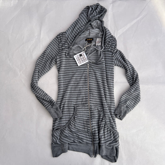 Killah Grey Striped Hooded Long Sleeve Zip Jersey Hoodie Tunic