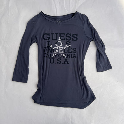 Grey Blue Guess Star Graphic 3/4 Sleeve Fitted Shirt