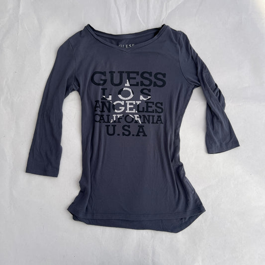 Grey Blue Guess Star Graphic 3/4 Sleeve Fitted Shirt